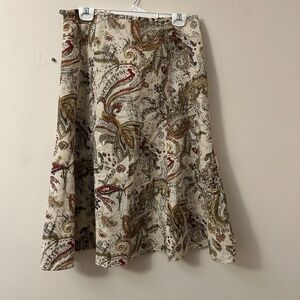 Jones Wear linen maxi skirt, size 12P. Pasley and Floral designs.